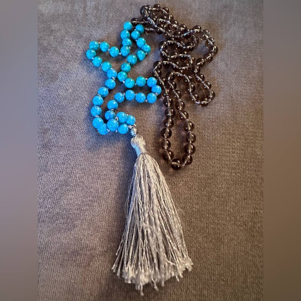 Anthropologie Glass Bead Long Tassel Necklace